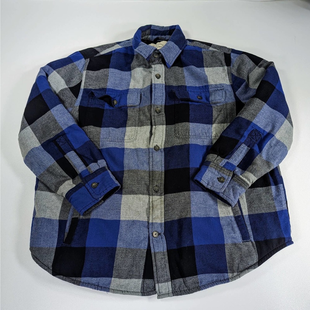 ST JOHNS BAY Flannel Mens XL Heavyweight Quilted Lining Shacket Jacket Blue Gray